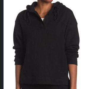 RDI Waffle Weave Thermal black hoodie shirt top sweatshirt Womens Size Small New